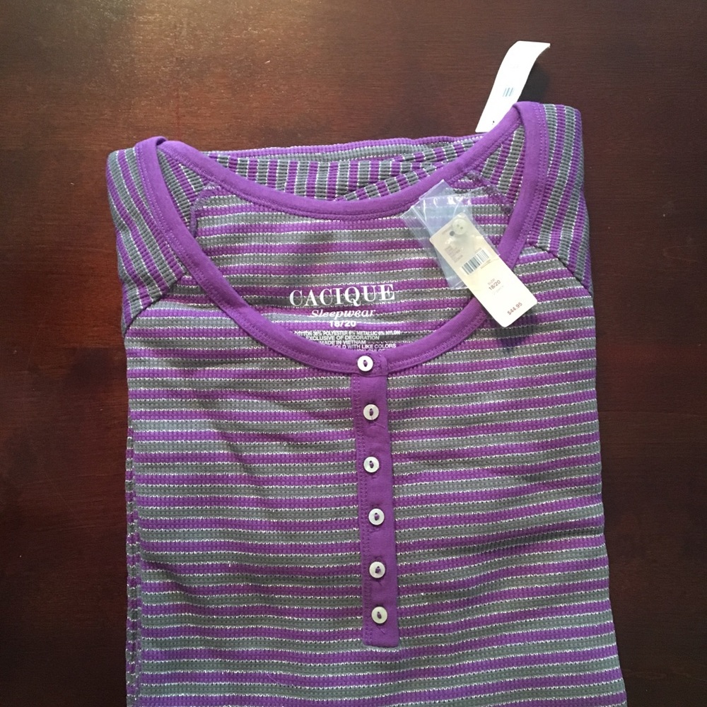 Cacique 2piece metallic stripe thermal pj set/Met